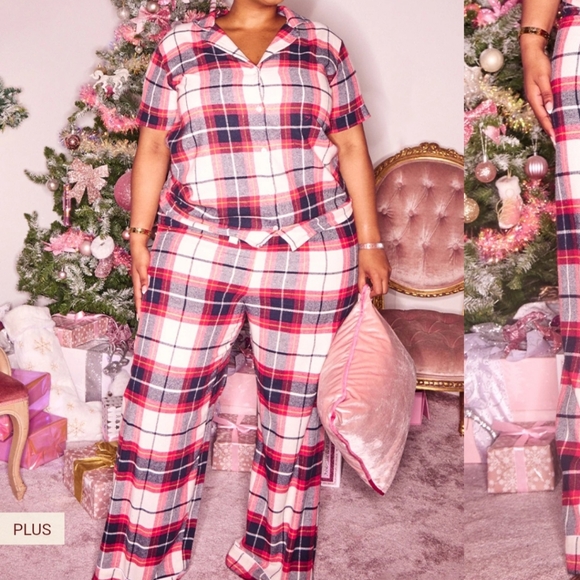 PrettyLittleThing Other - PrettyLittleThing PLT pajama women's 3XL red blue plaid plus size short sleeve
